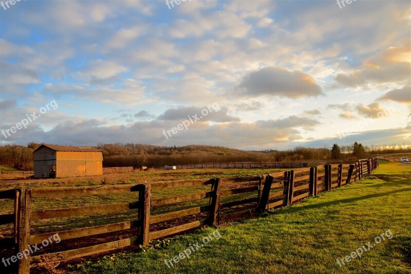 Fence Wooden Farm Sky Blue