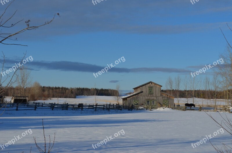 Cabin Barn Winter Winter Landscape Snow