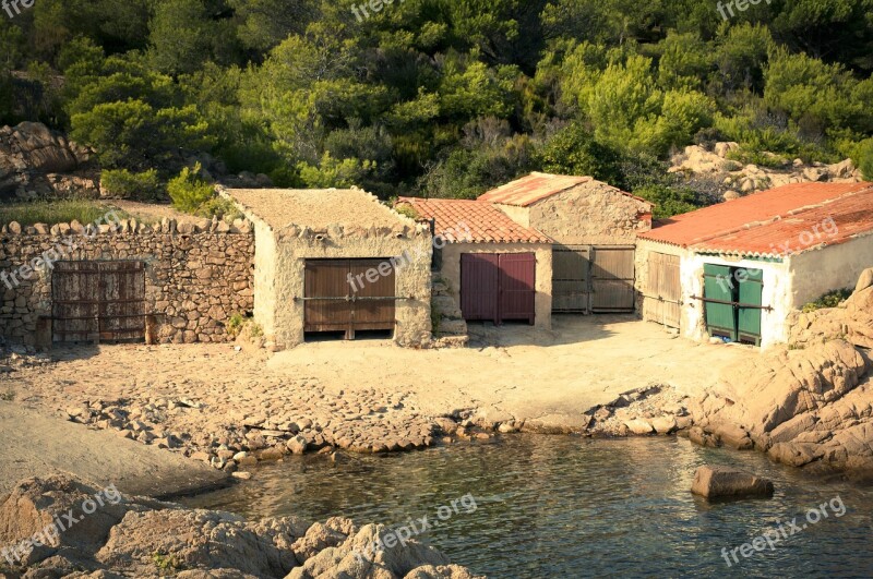 Mediterranean Boat House Coast Steinig Landscape