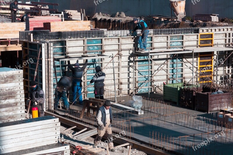 Site Construction Workers Reinforcement Concrete Construction Site