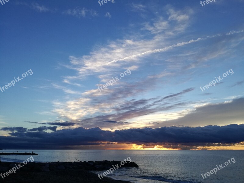 Dawn Sea Fishing Waves Sun