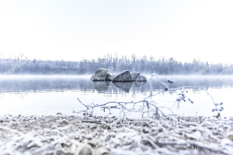 Lake Stones Frost Fog Cold