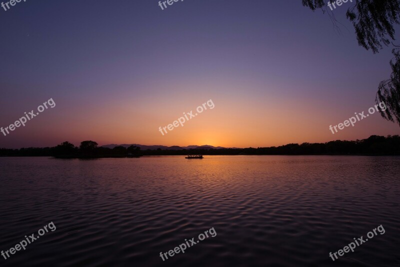 Fuhai Sunset The Old Summer Palace Beijing Free Photos