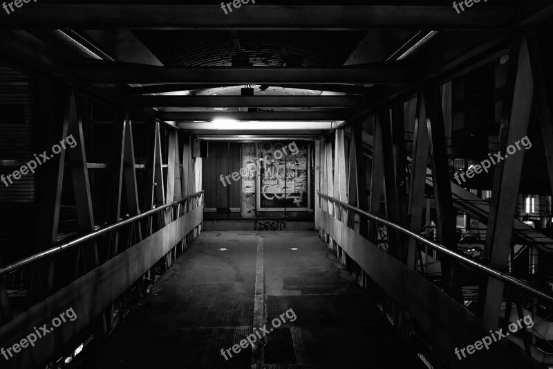 Backandwhite Overpass Dark Pedestrian City