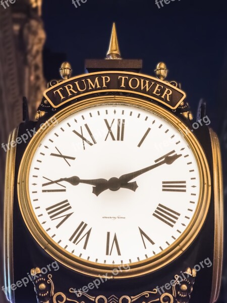 Trump Tower Clock Night New York Manhattan Hour