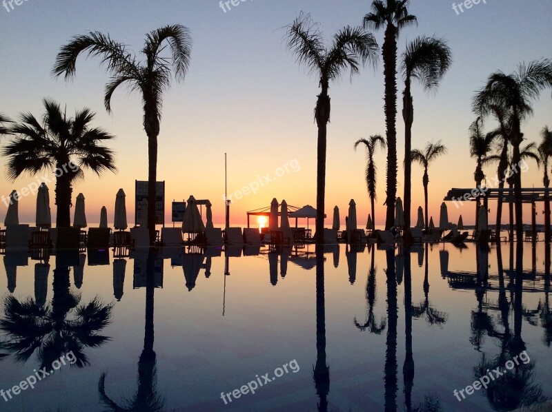 Cyprus Scenic Reflection Sunset Palm Trees