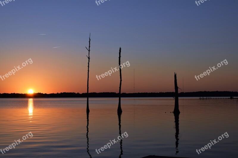 Sundown River Trees Sunset Landscape