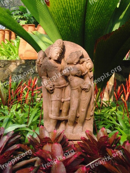 Woman And Man Sculpture Thailand Folklore Buddhism