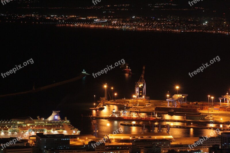 Israel Haifa Port Sea Night