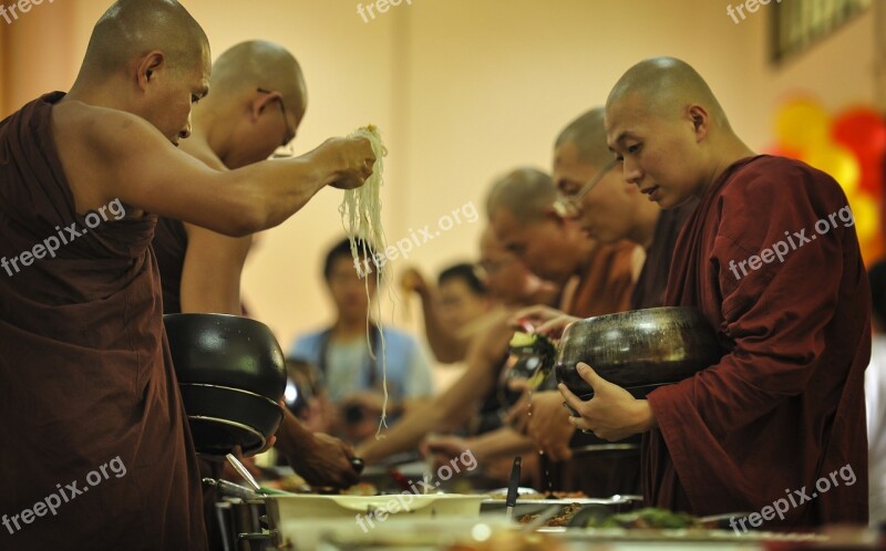 Theravada Buddhism Sangha Taking Alms Food Monks Having Lunch Buddhism Buddhist