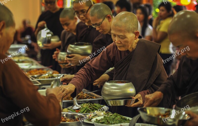 Theravada Buddhism Nuns Taking Alms Food Sayalays Having Lunch Lunch Alms Food