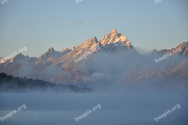 Mountains Fog Lake Nature Landscape