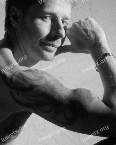 Man Muscles Tattoo Arm Portrait