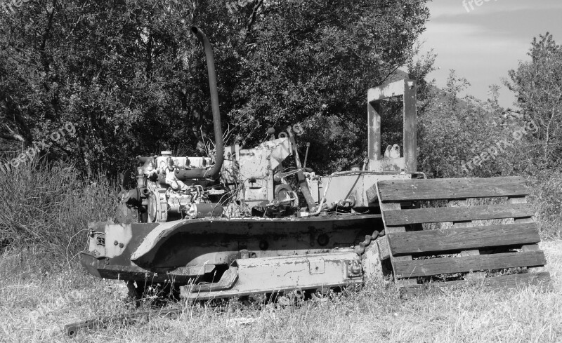 Bulldozer Carcass Scrap Vintage Black And White