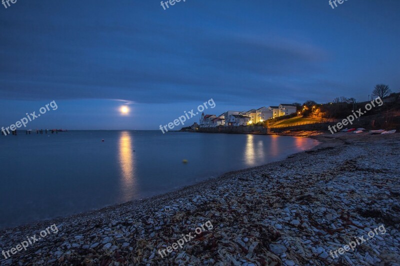 Supermoon Ocean Swanage Bay Month Beach