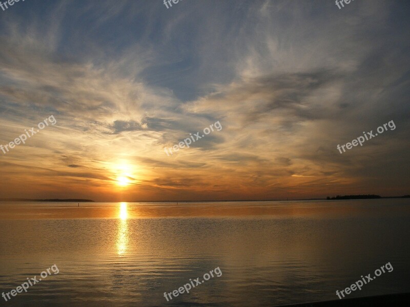 Sundown Water Lake Sunset Sky