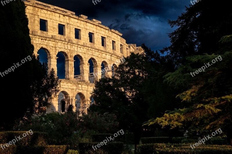 The Coliseum Dark Pula Roman Empire Evening