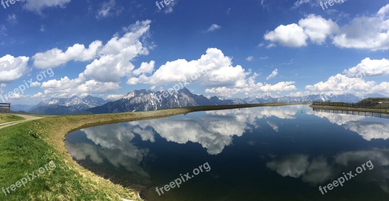 Summer Mountains Clouds Storage Pond Saalbach