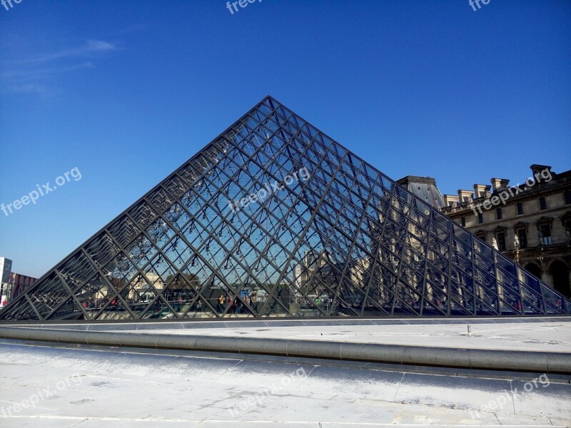 France Paris Louvre Pyramid Free Photos