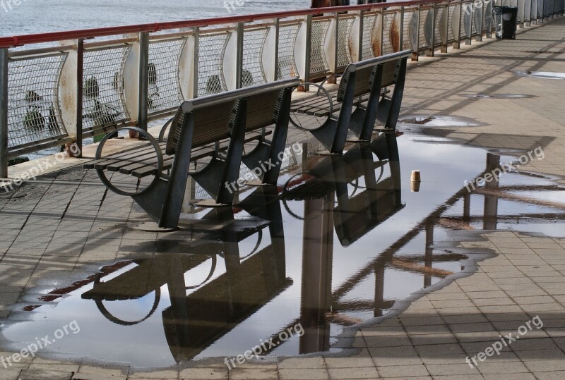 Puddle Abstract Benches Bench Water