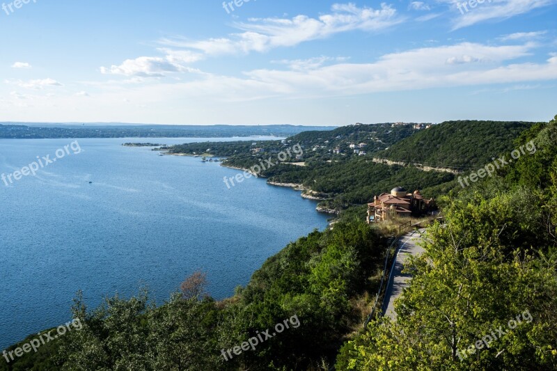 Scenic Coastline Lake Travis Blue Water Sky