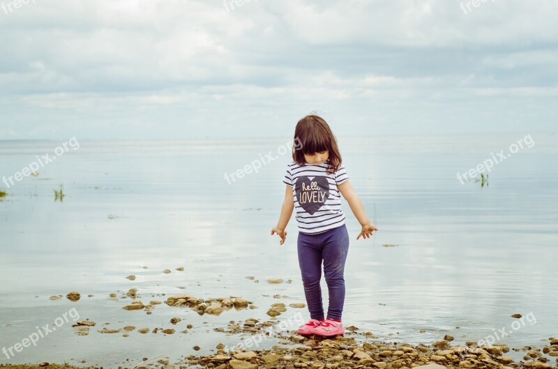 Girl Water Lake Summer Beach