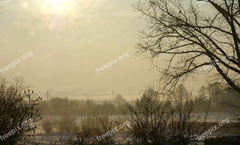 Winter Snow The Fog Fields Landscape