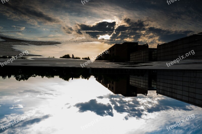 Sky Sunset Dark Colors Water Puddle