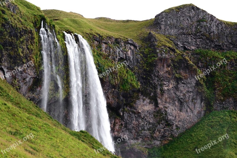 Waterfall Iceland Nature Water Landscape