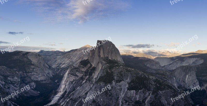 Usa Mountain Blue Hour Yosemite Panorama