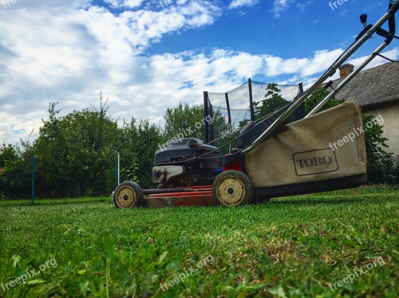 Lawn Mower Nature Blue Cloud Garden Work