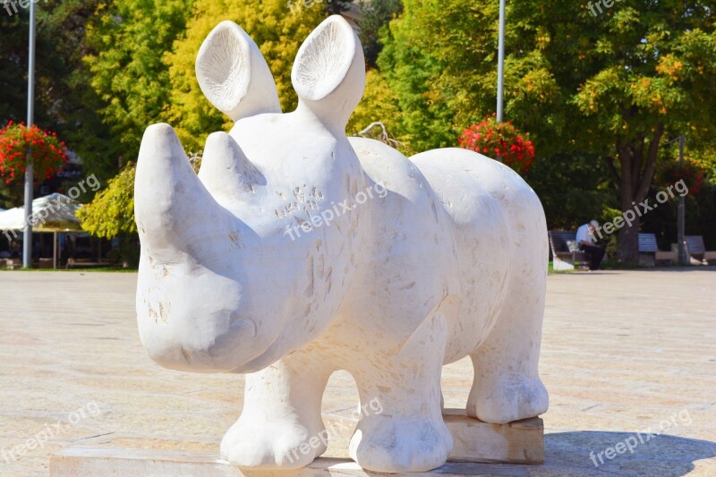 Statue Rhino Sculpture Marble White