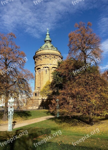 Mannheim Water Tower Autumn Mood Free Photos