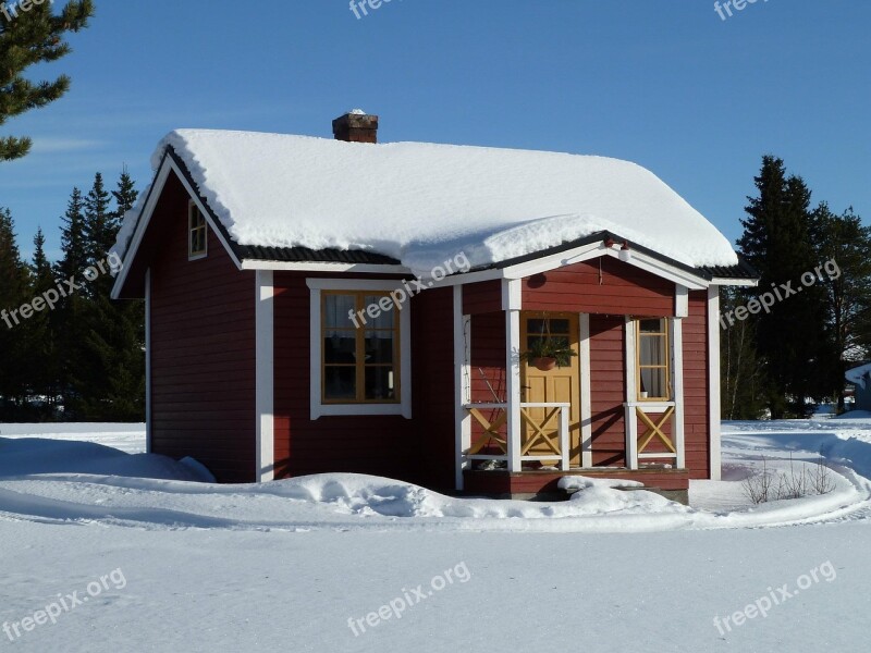 House Cottage Snow Scandinavia Architecture