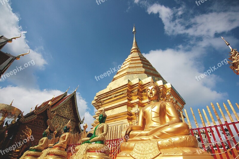 Thailand Temple Doré Buddha Religious