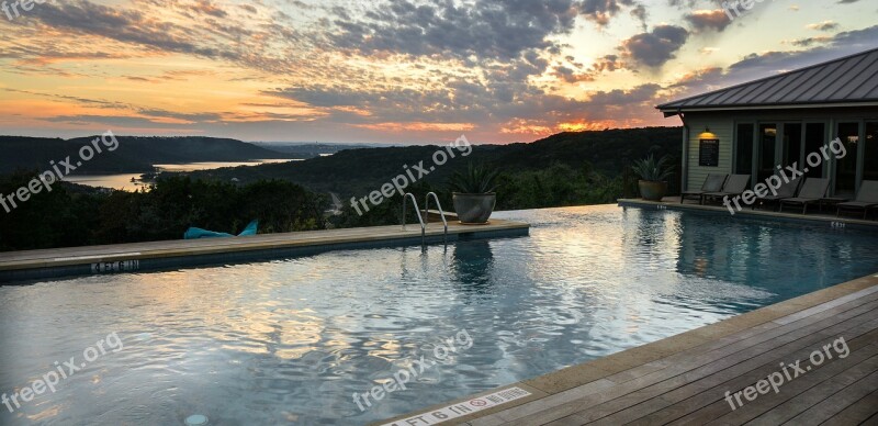 Swimming Pool Sunset Spa Resort Relaxing