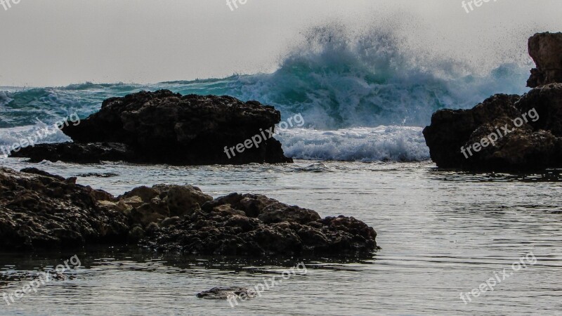 Wave Rocks Smashing Sea Beach