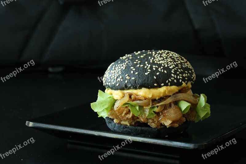 Burger Fastfood Chicken Black Bread