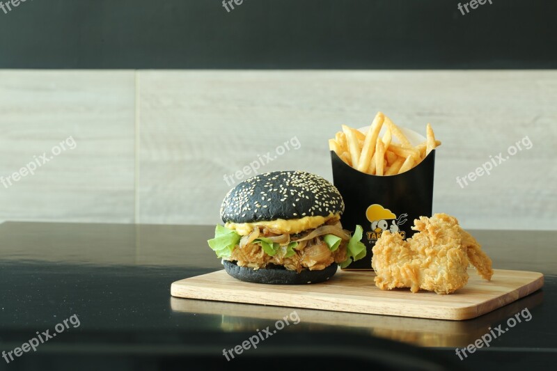 Burger Fastfood Chicken French Fries Food