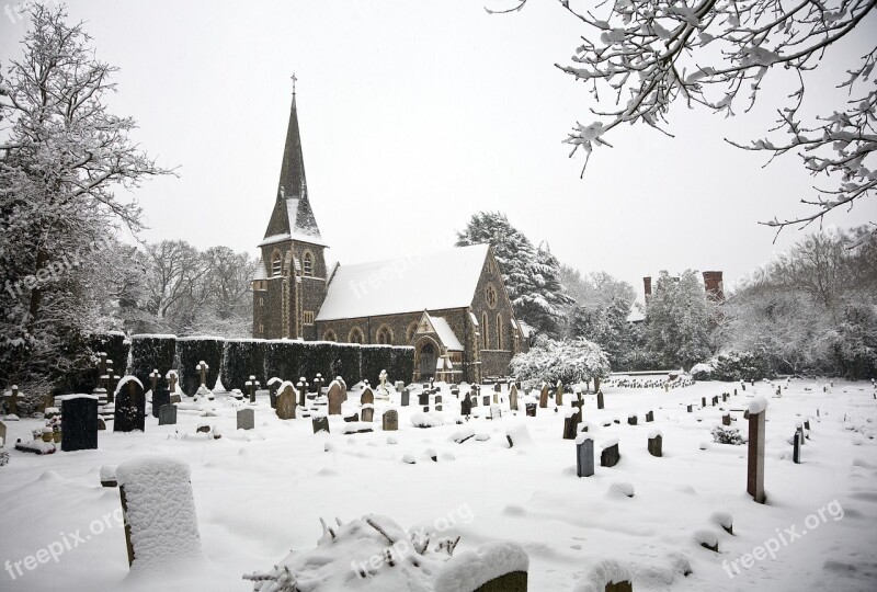 Church Graveyard Snow Grave Religious