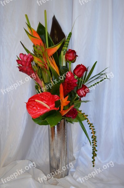 Tropical Flowers Ginger Vase Still Life