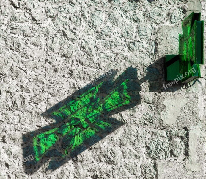 Pharmacy Cross Green Wall Shadow