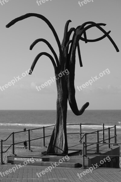 Monument Oostende Sea Waves Image