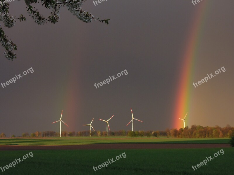 Windräder Rainbow Landscape Free Photos