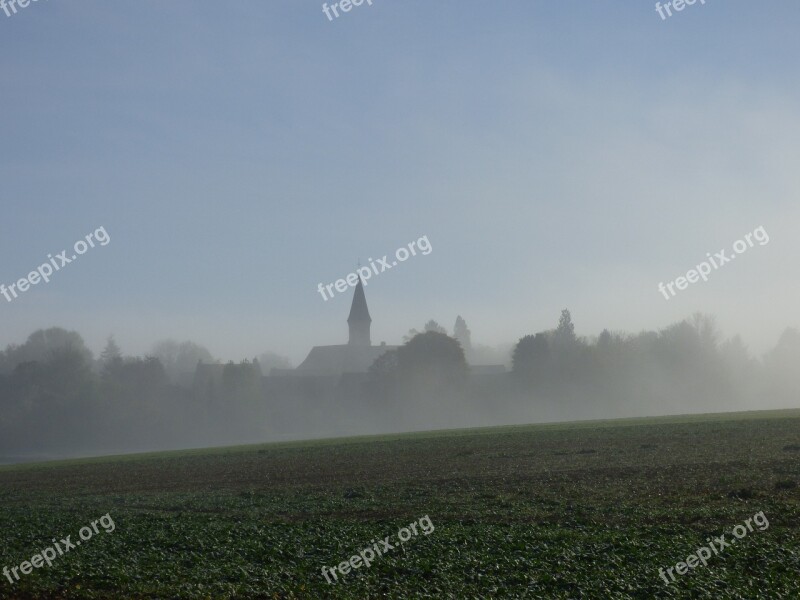 Fog Landscape Fall Village Perreuse