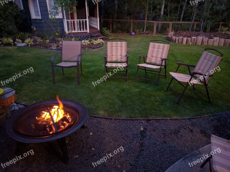 Backyard Fire Pit Chairs Summer Evening