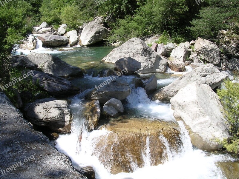 River Mountain Stream France Alps Water