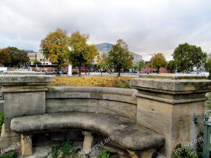 Bench Stone Bench Mainz Winter Haven Autumn