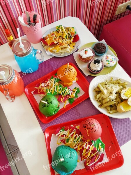 Burgers Fries Nachos Colorful Food