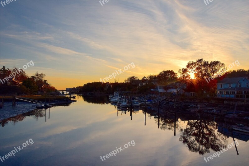 Dock Harbor Water Sky Autumn